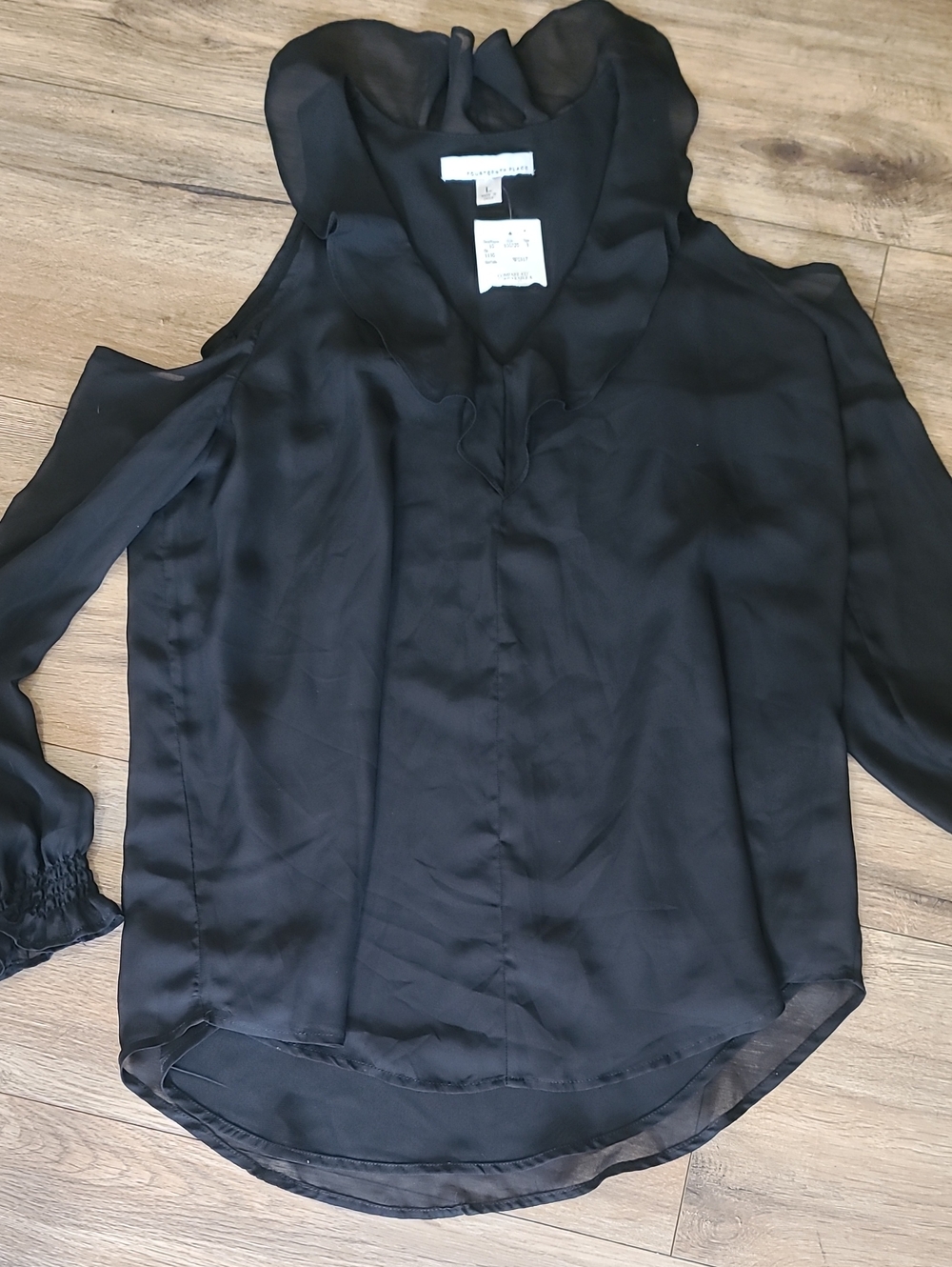 Fourteenth Place Black Ruffle Cold Shoulder Blouse NWT - L